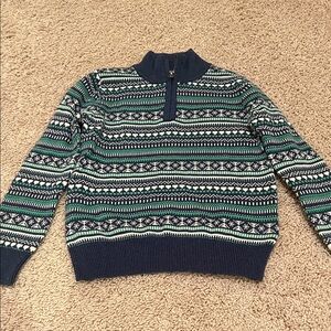 Crewcuts Navy and Green Patterned Kids 1/4 zip Sweater